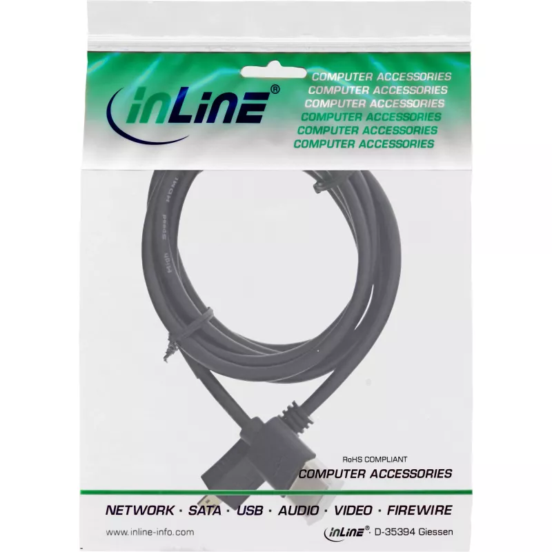 InLine cable HDMI High Speed con Ethernet, AM/DM, extraplano negro/dorado, 0,3 m