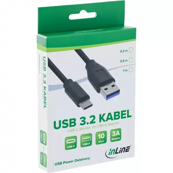 InLine cable USB 3.2 Gen.1x2, conector USB-C macho / conector USB-A macho, negro, 0,3 m
