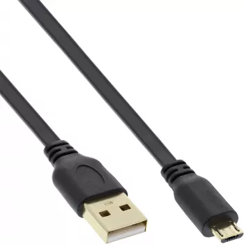InLine cable plano Micro USB 2.0 USB A / Micro-B, negro/dorado, 0,3 m