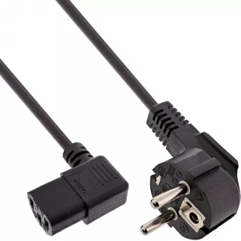InLine cable de alimentación, CEE 7/7 acodado / conector IEC C13 de 3 polos acodado a la izquierda, negro, 0,3 m