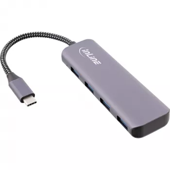 Hub USB 3.2 InLine, USB-C a 4x USB A 10 Gb/s, aluminio, gris