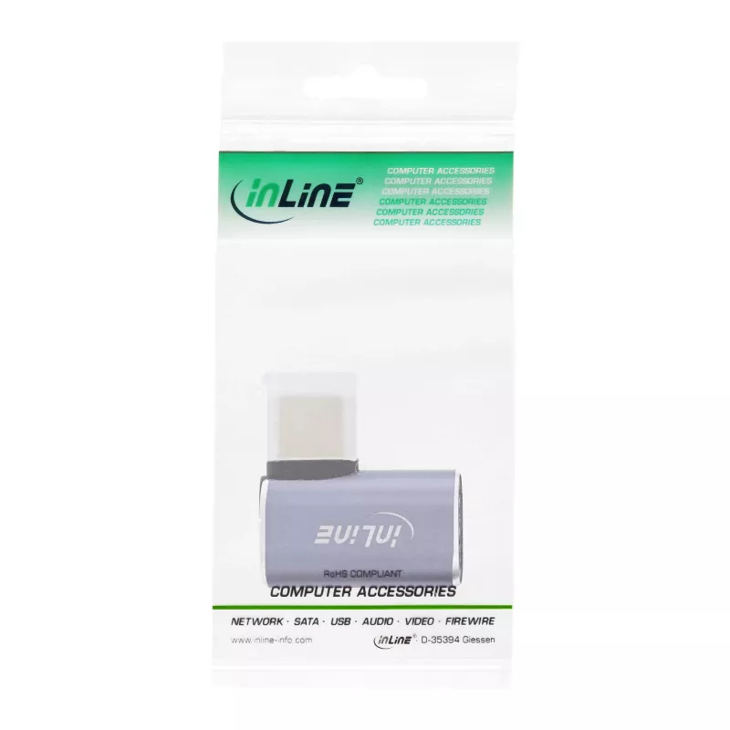 Adaptador USB4 InLine, conector macho/hembra USB-C en ángulo derecha/izquierda, aluminio, gris