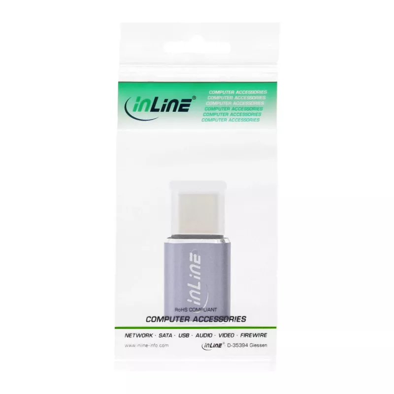 Adaptador USB4 InLine conector macho/hembra USB-C aluminio gris 35900A