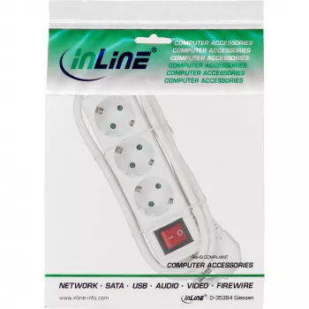 Regleta de enchufes InLine 16433T 3 tomas Schutzkontakt CEE 7/3 con interruptor blanca 3 m