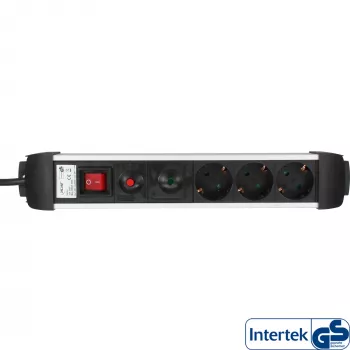 Regleta de enchufes InLine, aluminio, 3 tomas con interruptor de protección, 1,5 m