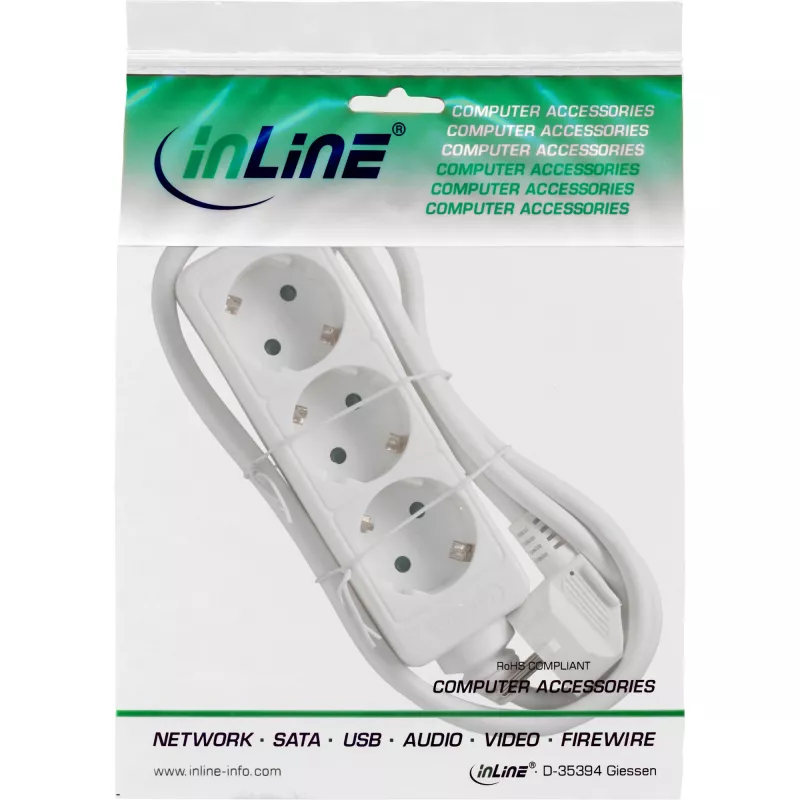 Regleta de enchufes InLine 16433W 3 tomas Schutzkontakt CEE 7/3 blanca 3 m