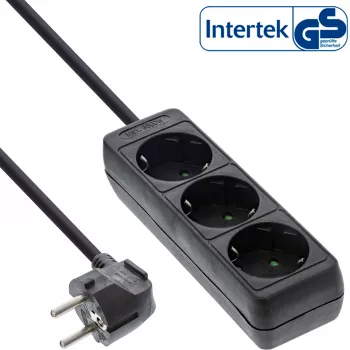 Regleta de enchufes InLine 3 tomas Schutzkontakt CEE 7/3 negra 5 m