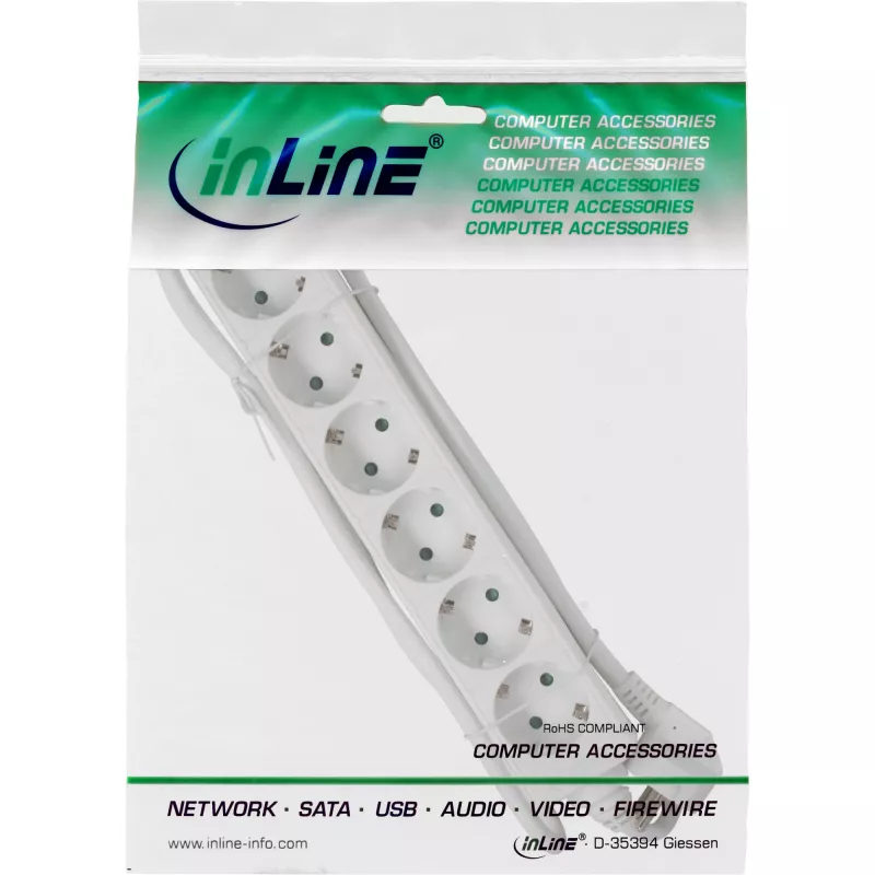 Regleta de enchufes InLine 16463W 6 tomas Schutzkontakt CEE 7/3 blanca 3 m
