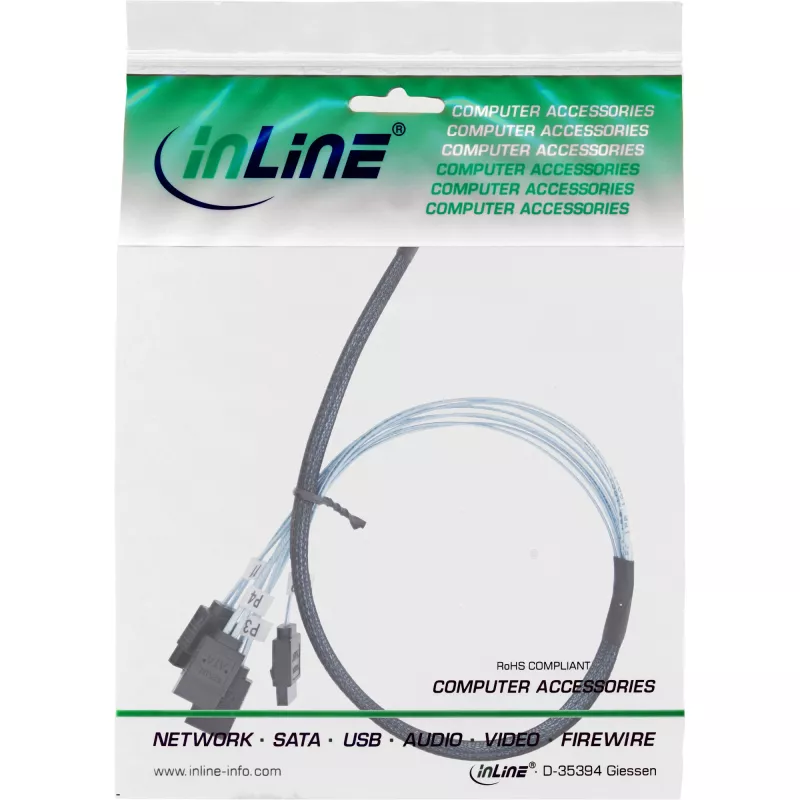 Cable SAS slim InLine, SFF-8654 a 4x SATA 7 pines, 12 Gb/s, 0,5 m