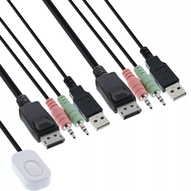 Cable conmutador KVM InLine, 2 puertos, DisplayPort 1.2, 4K, USB, audio