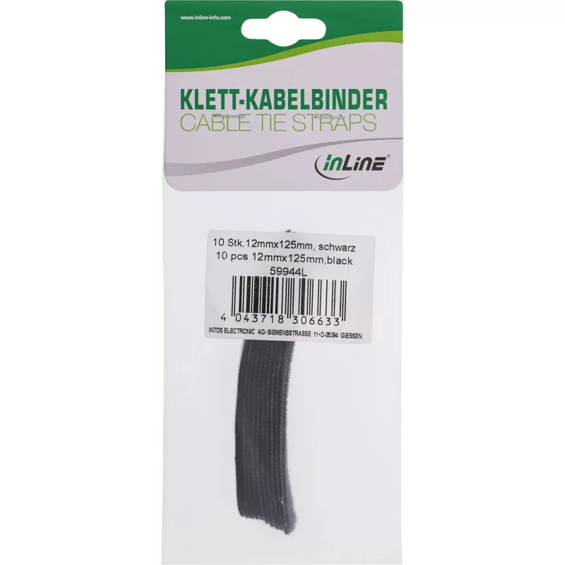 Bridas de cable con velcro InLine 12x125 mm 10 uds. negras
