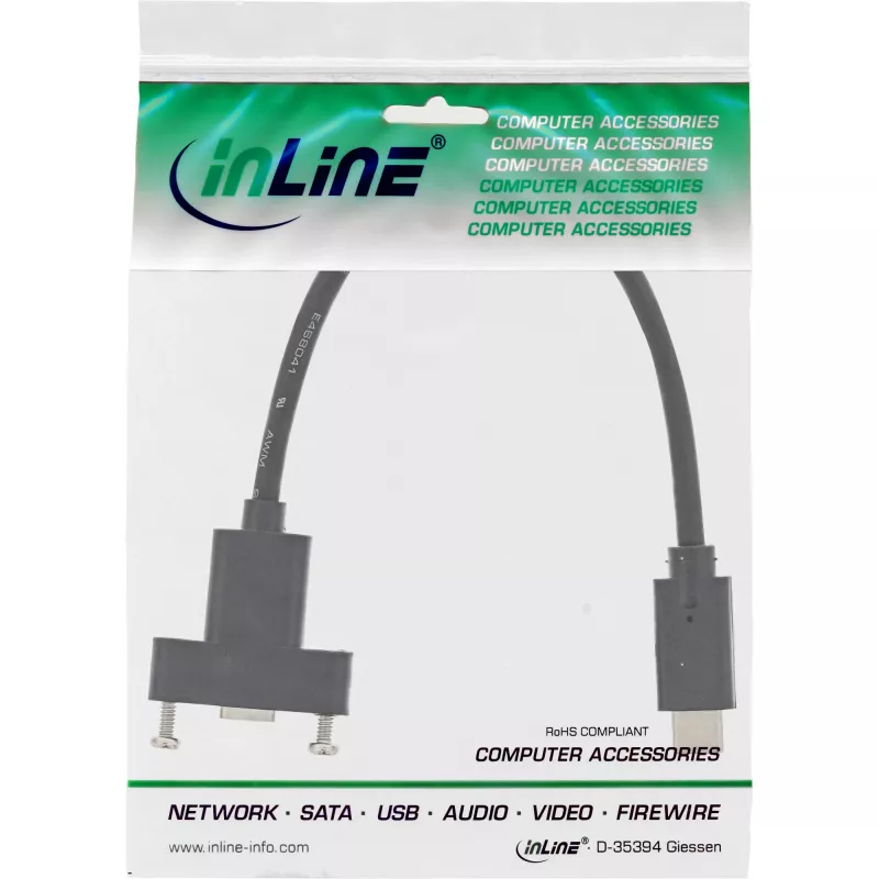 Cable USB 3.2 Gen.2 Type-C macho/hembra con brida, negro, 0,20 m