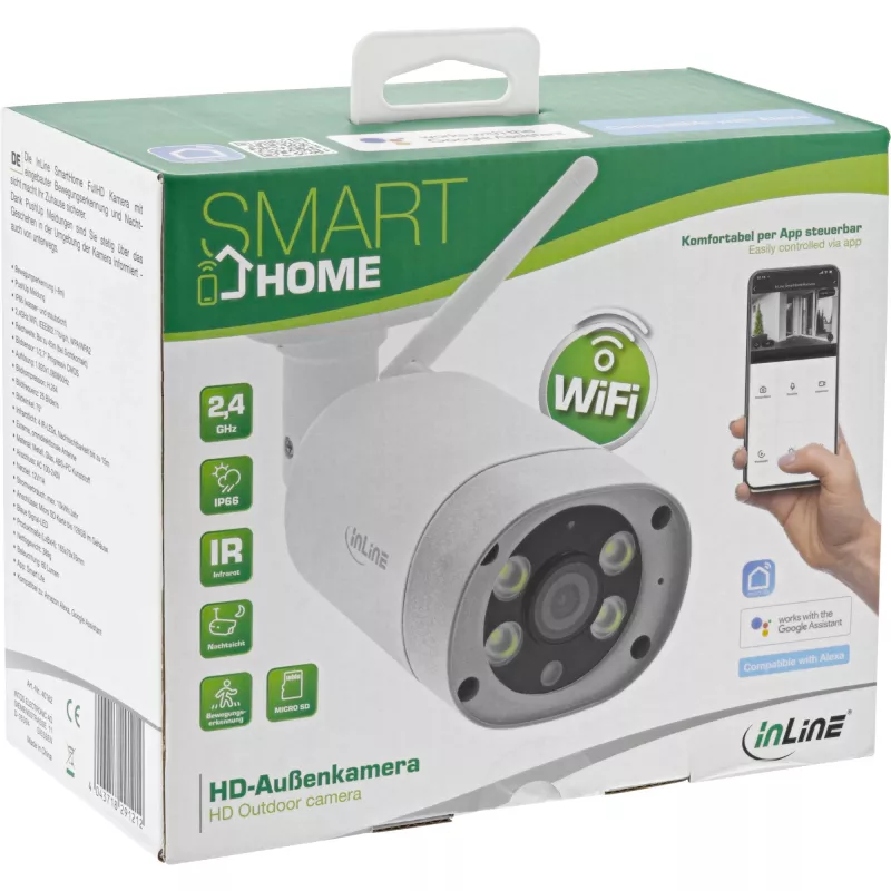 InLine SmartHome Cámara HD de exterior con luz LED, IP66