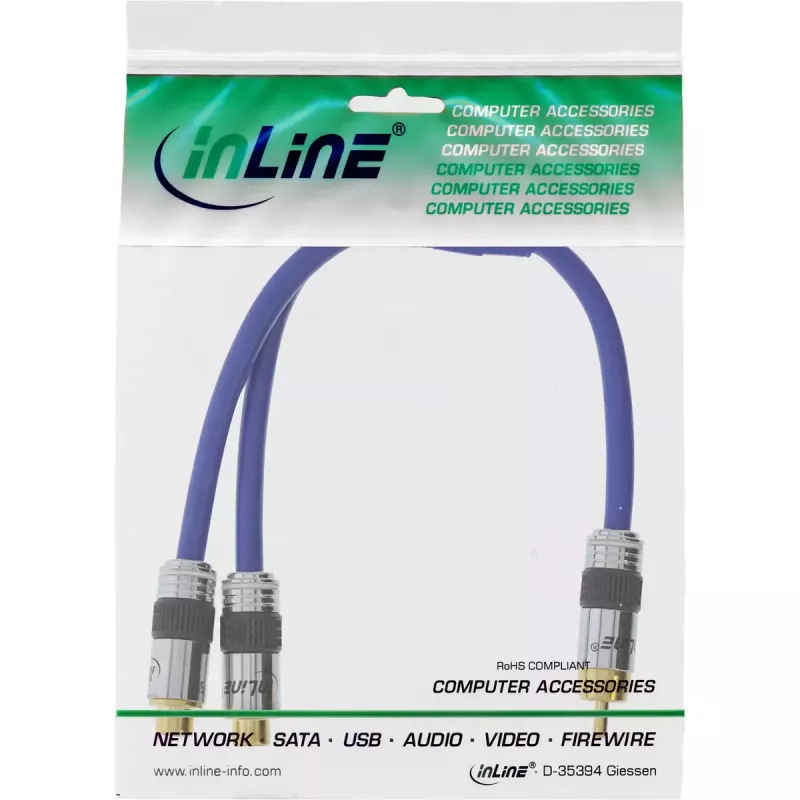Cable RCA en Y InLine Premium 1x RCA macho / 2x RCA hembra 0,25 m
