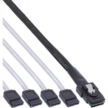 Cable SAS InLine, Mini SAS SFF8087 a 4x SATA, crossover, OCF, 0,50 m