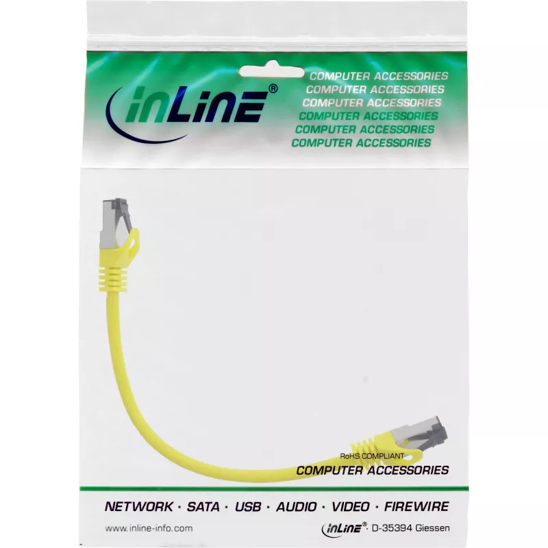 Cable de red InLine, S/FTP (PiMf), Cat.8.1, 2000 MHz, libre de halógenos, amarillo, 0,3 m