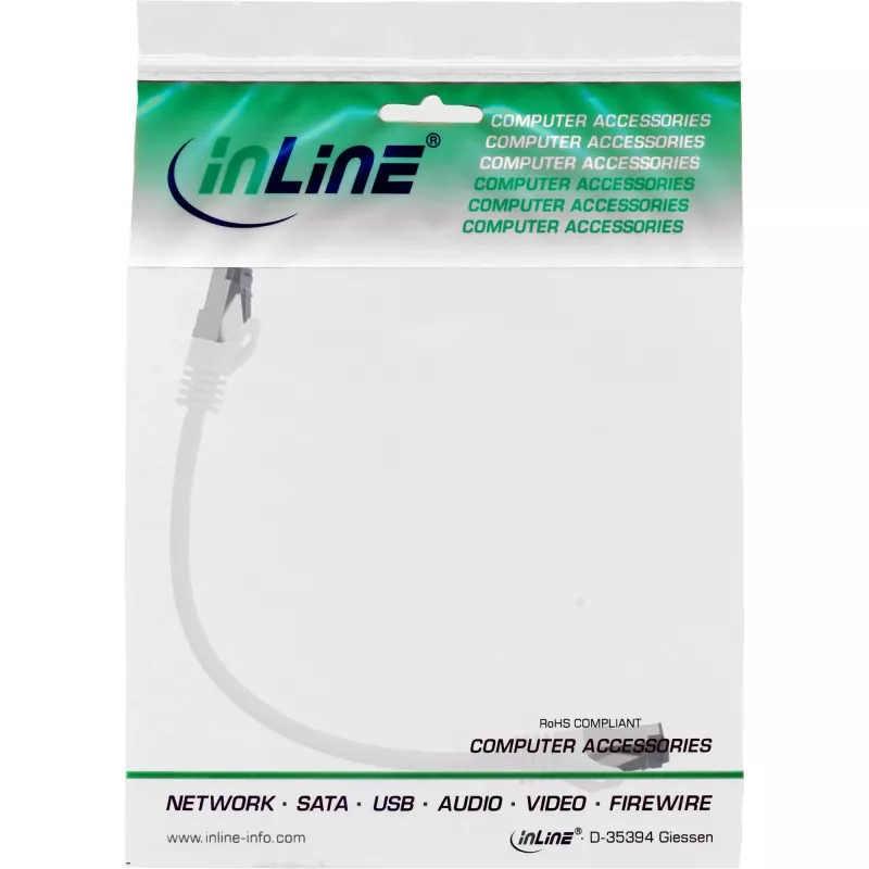 Cable de red InLine, S/FTP (PiMf), Cat.8.1, 2000MHz, libre de halógenos, blanco, 0,25 m