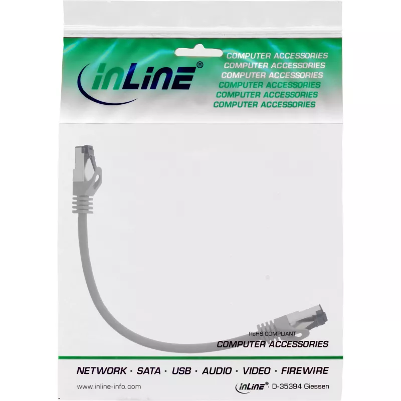 Cable de red InLine, S/FTP (PiMf), Cat.8.1, 2000MHz, libre de halógenos, gris, 0,3 m