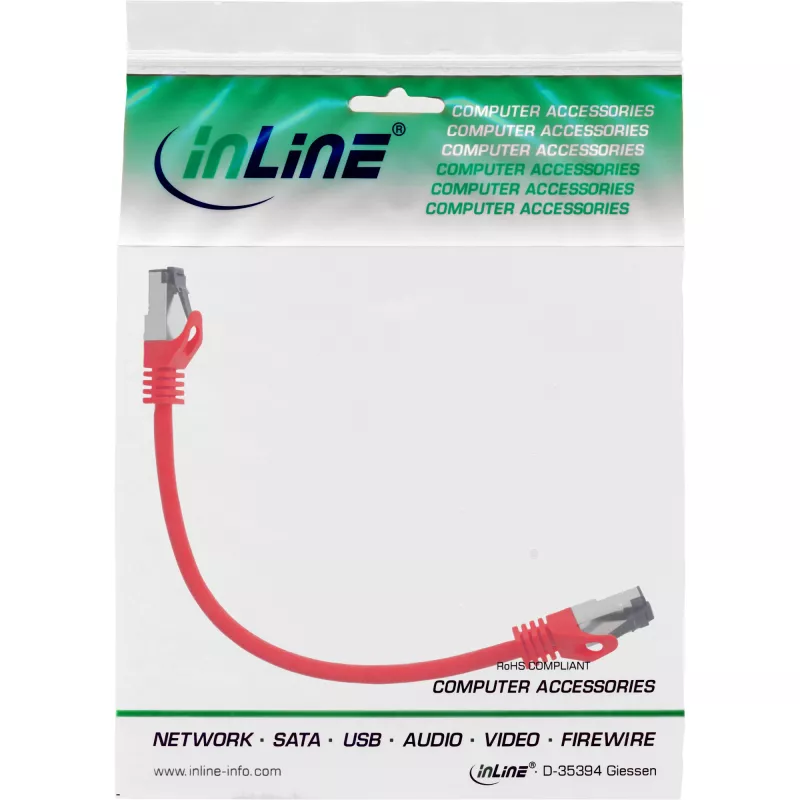 Cable de red InLine, S/FTP (PiMf), Cat.8.1, 2000MHz, libre de halógenos, rojo, 0,25 m