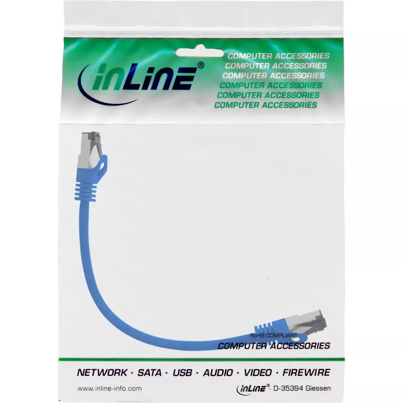 Cable de red InLine S/FTP PiMF Cat.8.1 libre de halógenos 2000MHz azul, 0,25 m