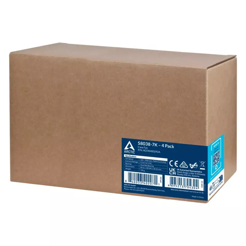 Ventilador ARCTIC S8038-7K 80 mm 118,93 m³/h doble rodamiento de bolas negro