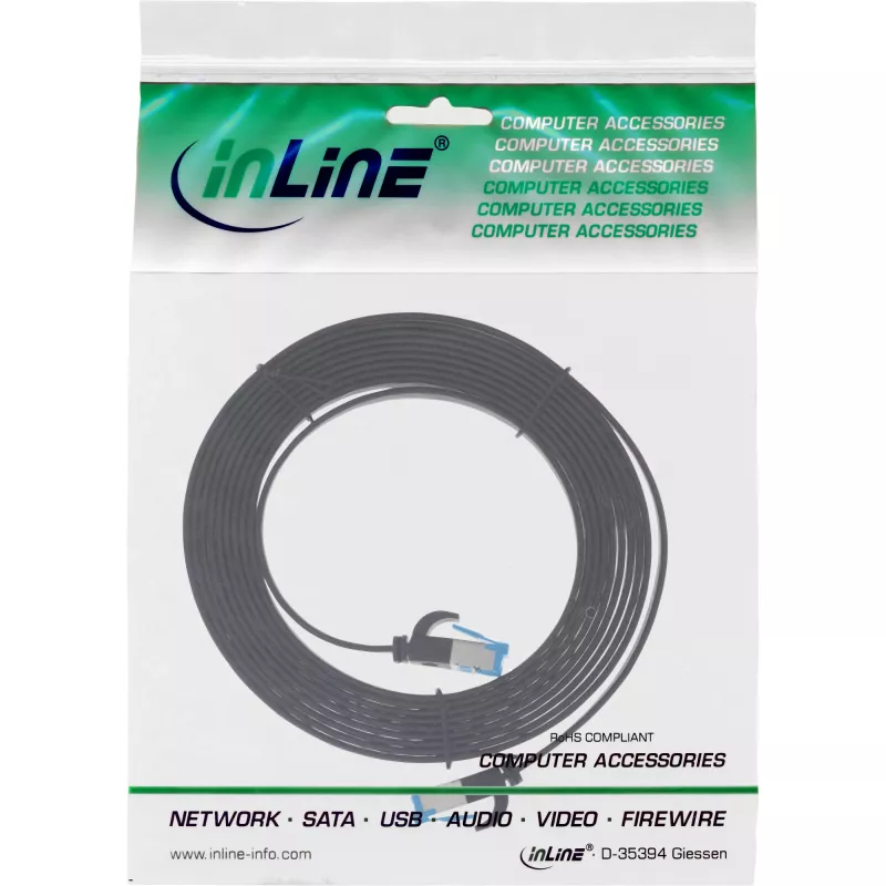 Cable de red plano InLine, U/FTP, Cat.6A, TPE libre de halógenos, negro, 2 m