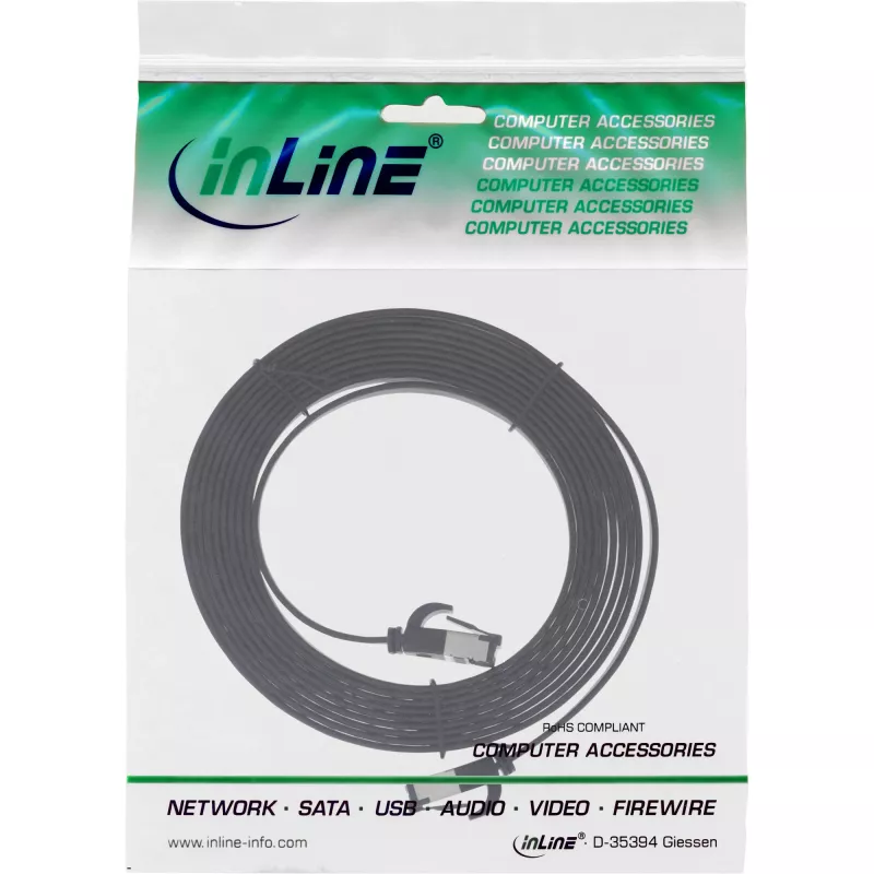 Cable de red plano InLine, U/FTP, Cat.8.1, TPE libre de halógenos, negro, 0,5 m