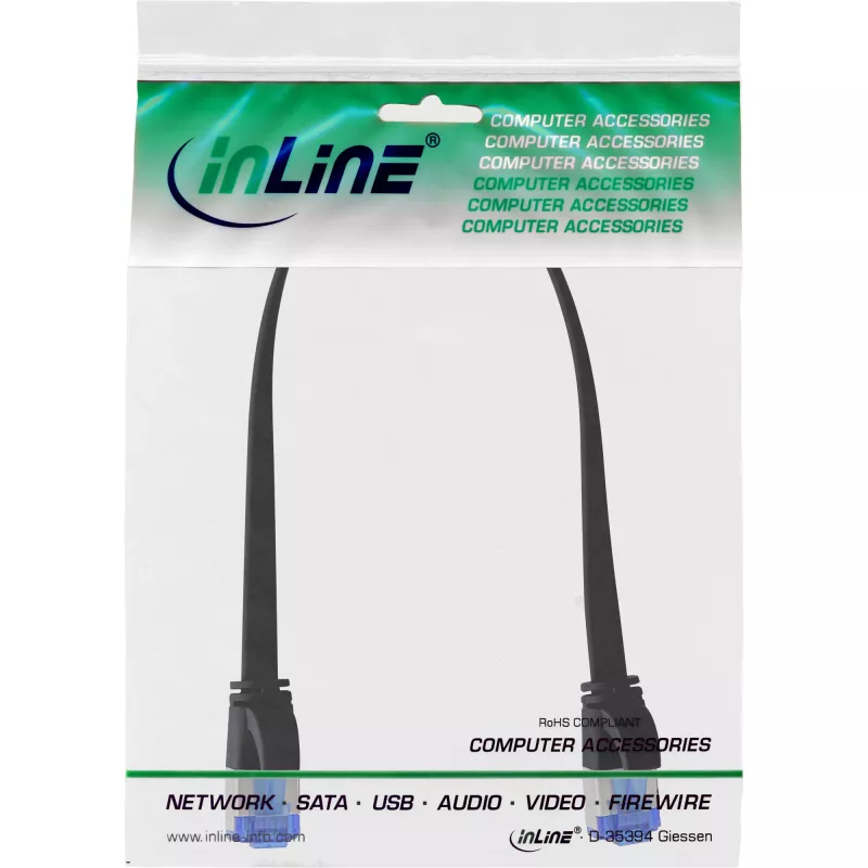 Cable de red plano InLine U/FTP Cat.6A TPE libre de halógenos negro 0,3 m