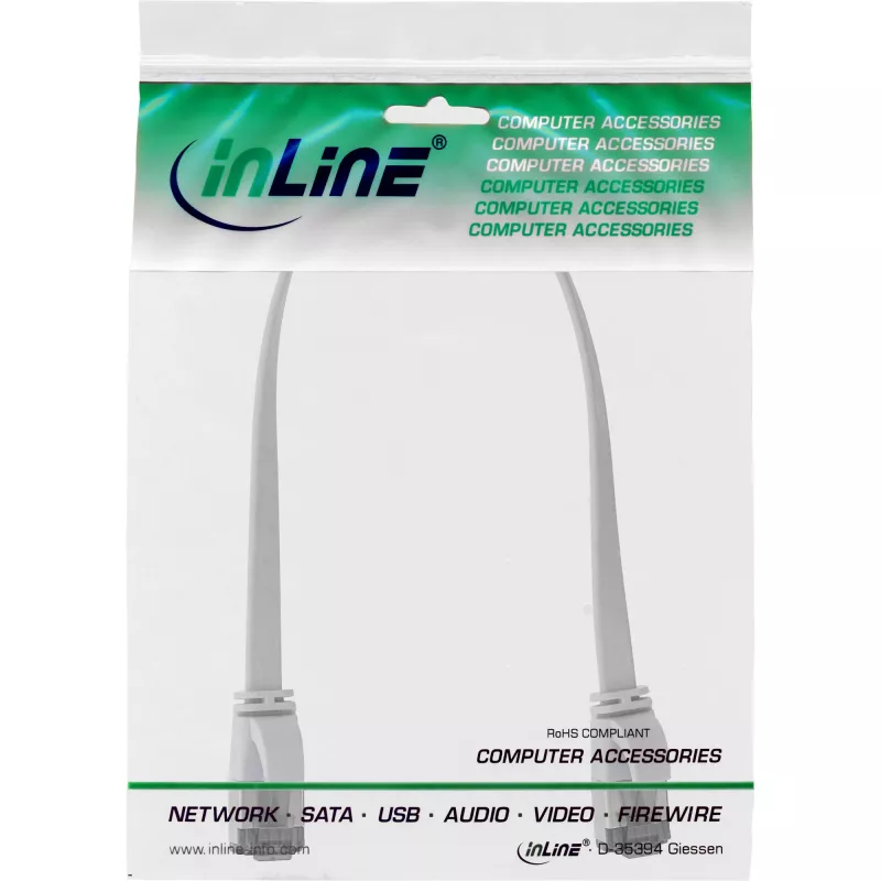 Cable de red plano InLine U/FTP Cat.8.1 TPE libre de halógenos blanco 0,25 m