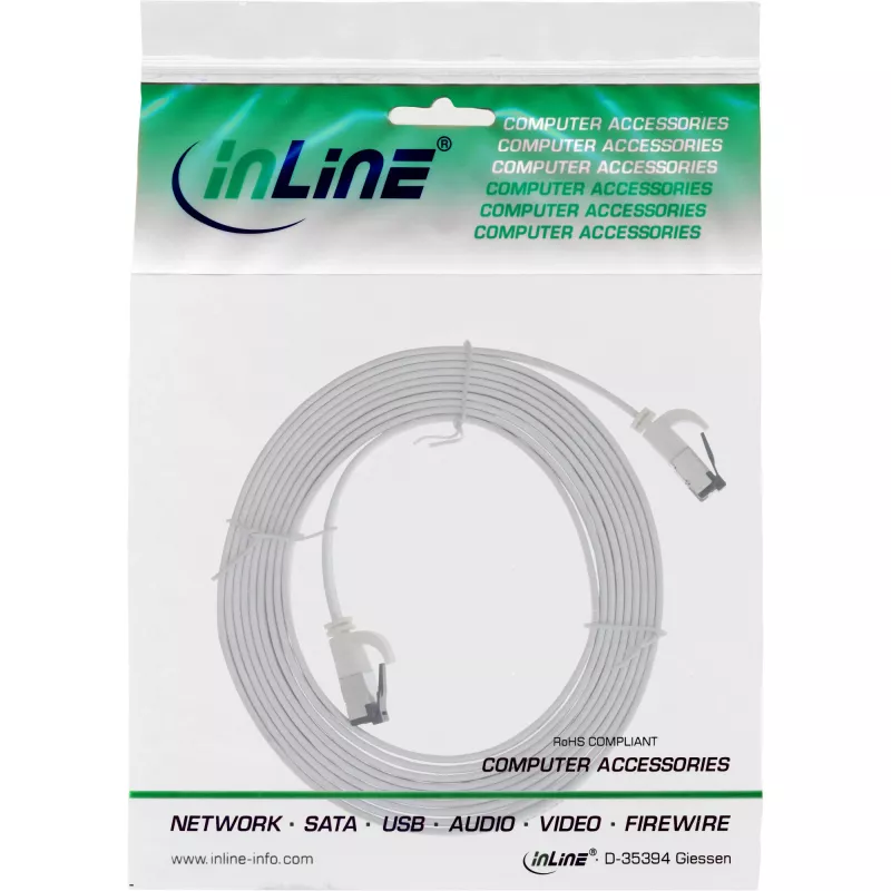 Cable de red plano InLine U/FTP Cat.8.1 TPE libre de halógenos blanco 0,5 m