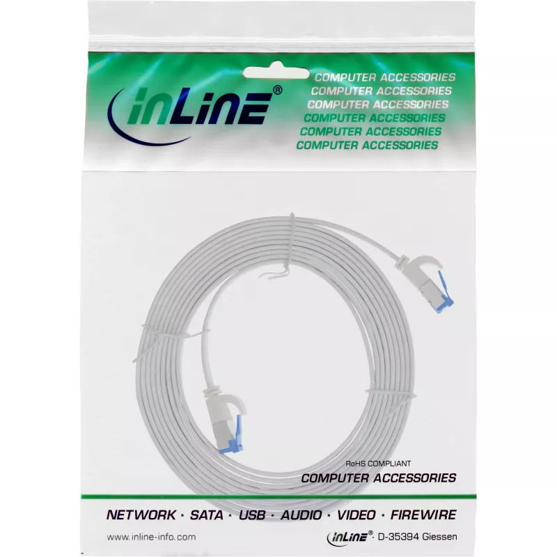 Cable de red plano InLine U/FTP Cat.6A TPE libre de halógenos blanco 2 m