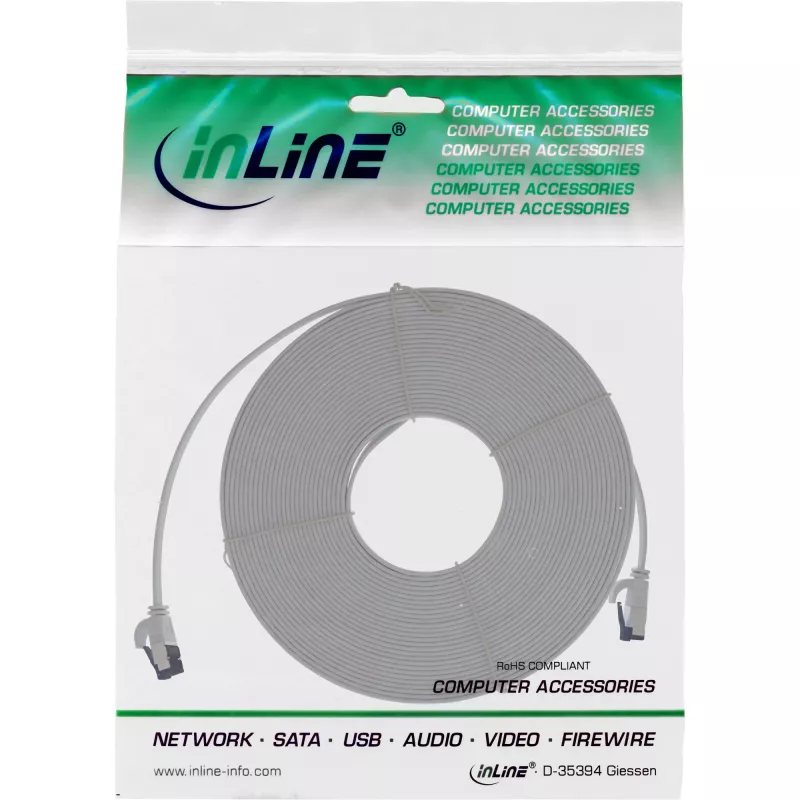 Cable de red plano InLine U/FTP Cat.8.1 TPE libre de halógenos gris 7,5 m