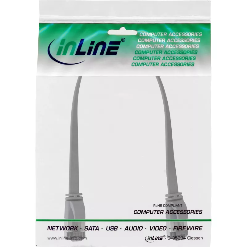 Cable de red plano InLine U/FTP Cat.8.1 TPE libre de halógenos gris 0,25 m