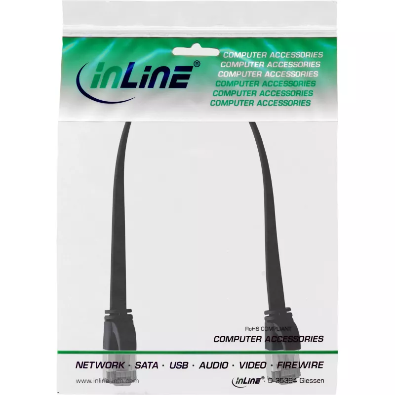 Cable de red plano InLine U/FTP Cat.8.1 TPE libre de halógenos negro 0,25 m