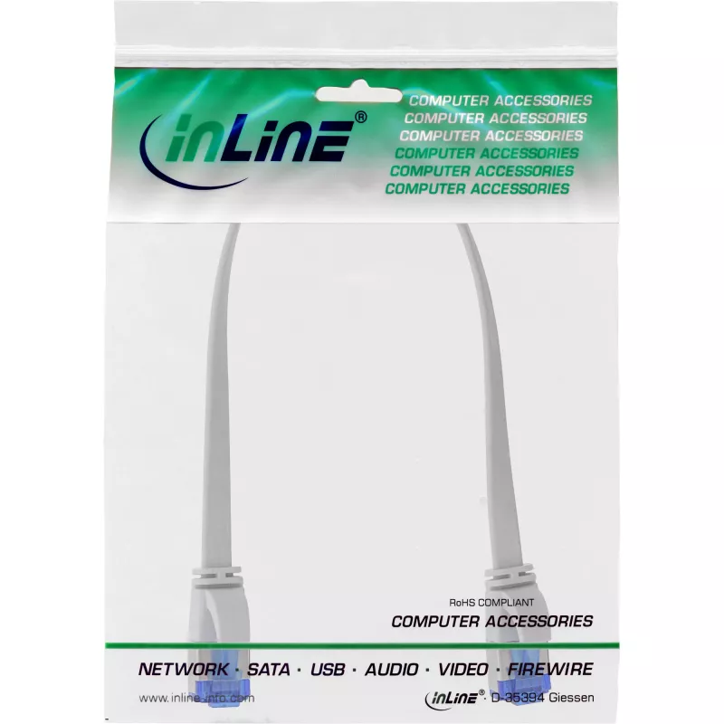 Cable de red plano InLine U/FTP Cat.6A TPE libre de halógenos blanco 0,25 m