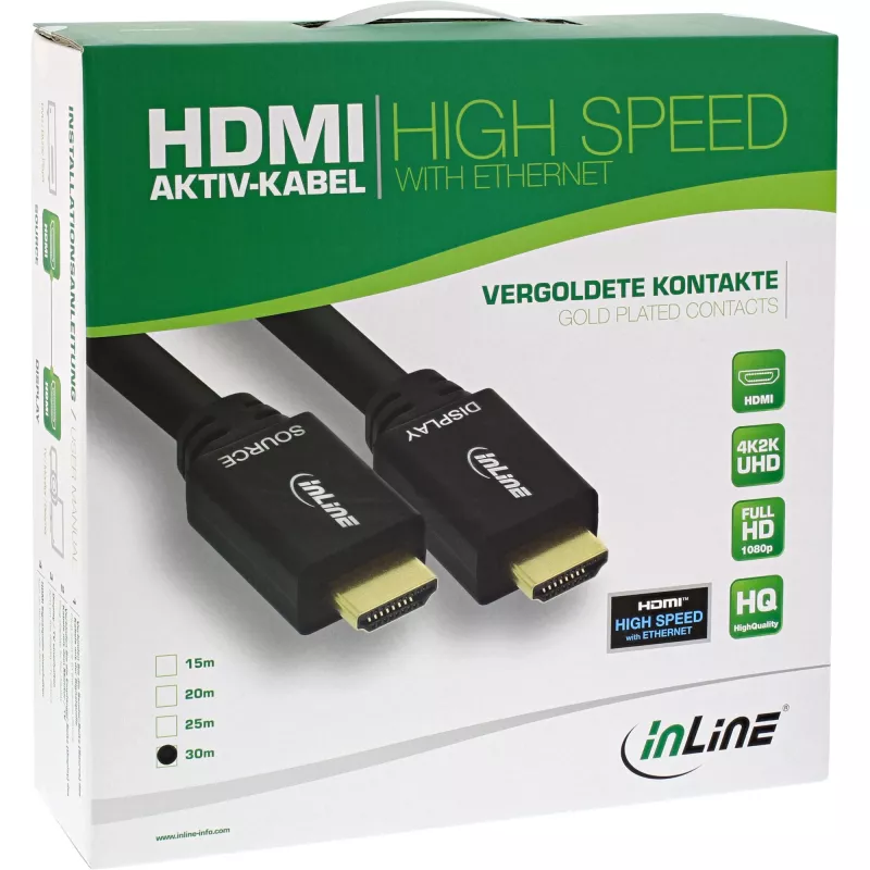Cable HDMI de alta velocidad InLine con Ethernet activo M/M negro contactos dorados 40 m