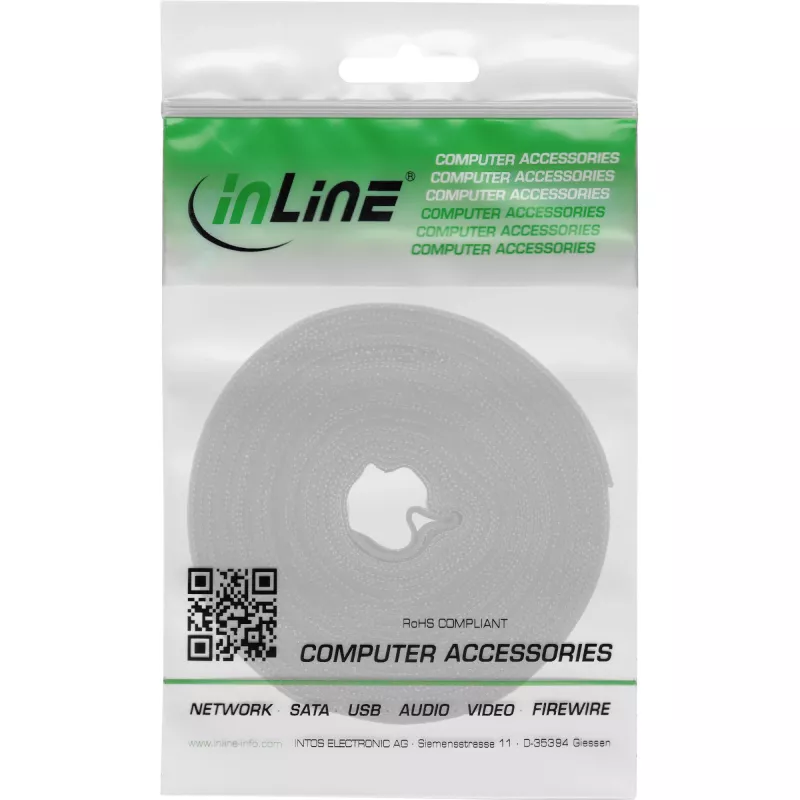 Brida de velcro para cables InLine 10 m × 16 mm blanco – brida de velcro reutilizable