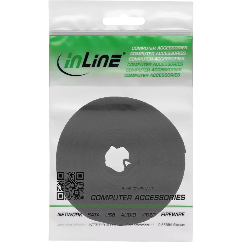 Brida de velcro para cables InLine 16 mm negro 10 m
