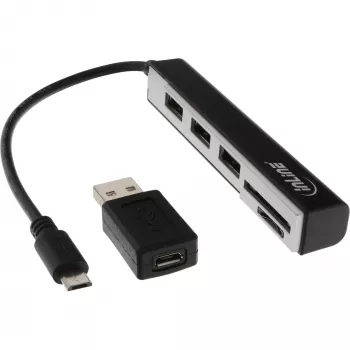 Lector de tarjetas USB OTG InLine y hub USB 2.0 de 3 puertos para SDXC y microSD + adaptador