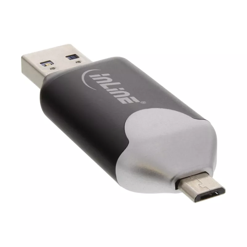 Lector de tarjetas dual USB3.0 InLine, USB A y Micro-USB 2.0 para SDXC y microSDXC