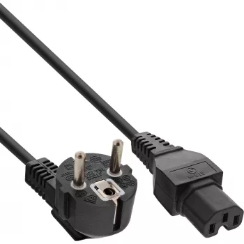 InLine B-16810 Cable de alimentación, CEE 7/7 acodado a C15, 1,8 m, negro, paquete a granel de 25