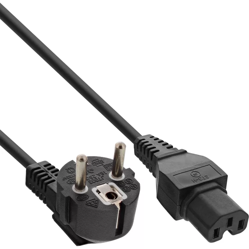 InLine B-16810D Cable de alimentación, CEE 7/7 acodado a C15, 2 m, negro, pack a granel de 25