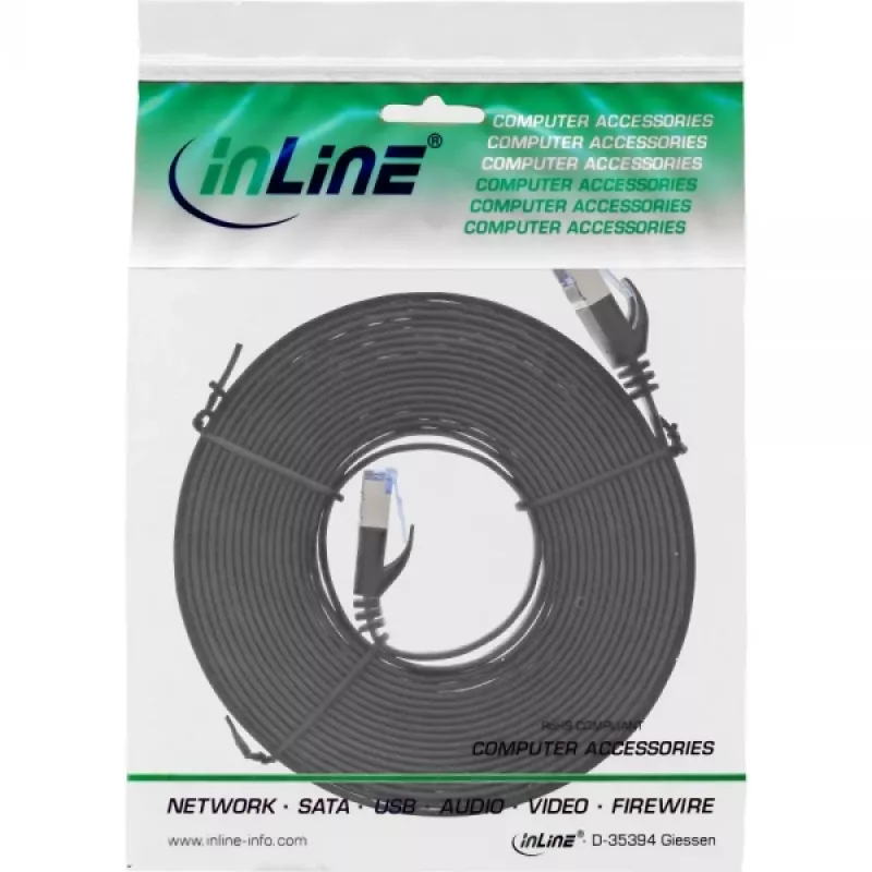 Cable de red plano InLine, U/FTP, Cat.6A, negro, 5 m