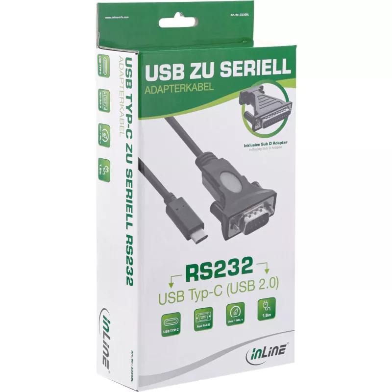 Cable adaptador USB-C a serie InLine, conector macho USB-C / conector macho DB9, 1,8 m