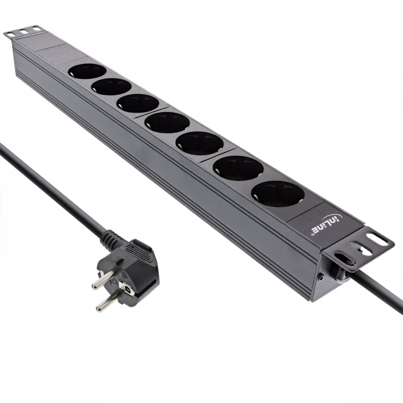 Regleta de enchufes para rack de 19 inch InLine, 7 tomas schuko, sin interruptor, 2m, negro