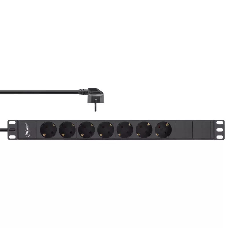 Regleta de enchufes para rack de 19 inch InLine, 7 tomas schuko, sin interruptor, 2m, negro