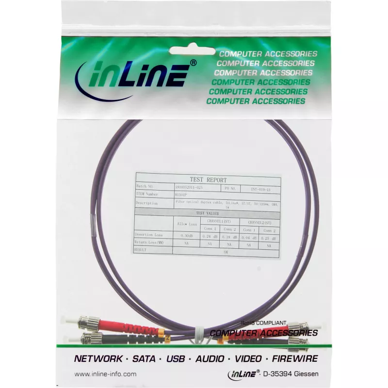 Cable de fibra óptica dúplex ST/ST InLine 50/125µm OM4 5m