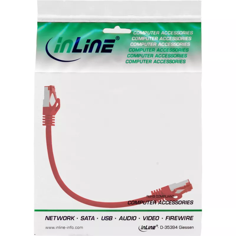 Cable de red S/FTP PiMF Cat.6 250MHz PVC cobre rojo 0,25m InLine