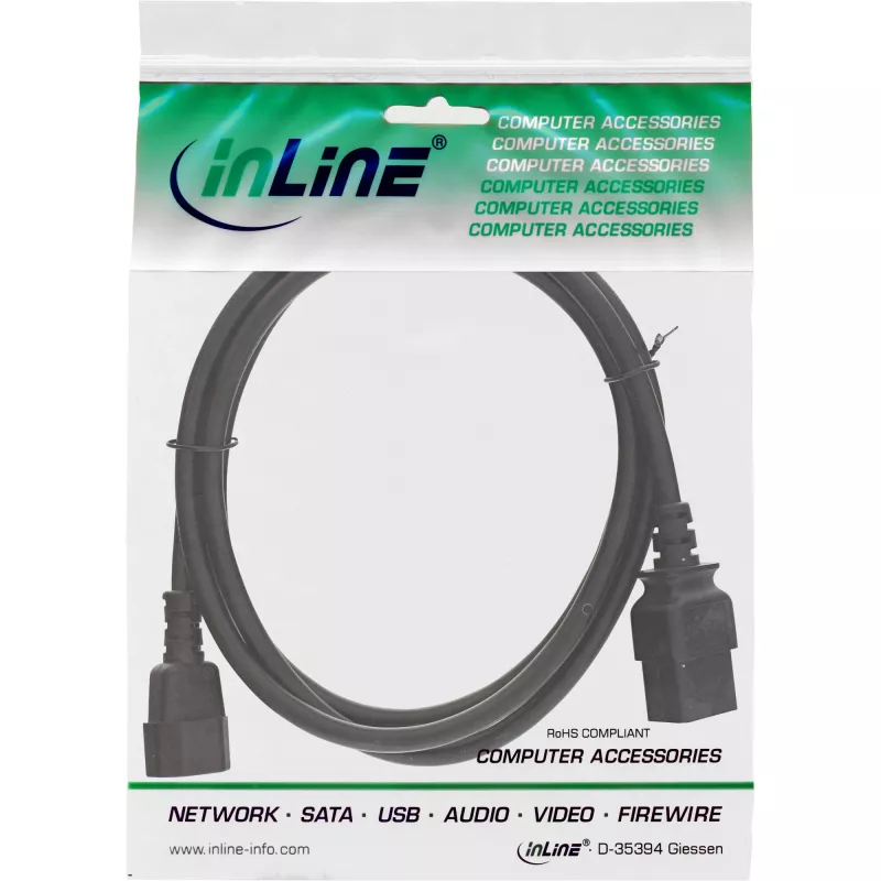 InLine Cable adaptador de alimentación, IEC-60320 C14 a C19, 3x1,5mm², máx. 10A, 0,5m