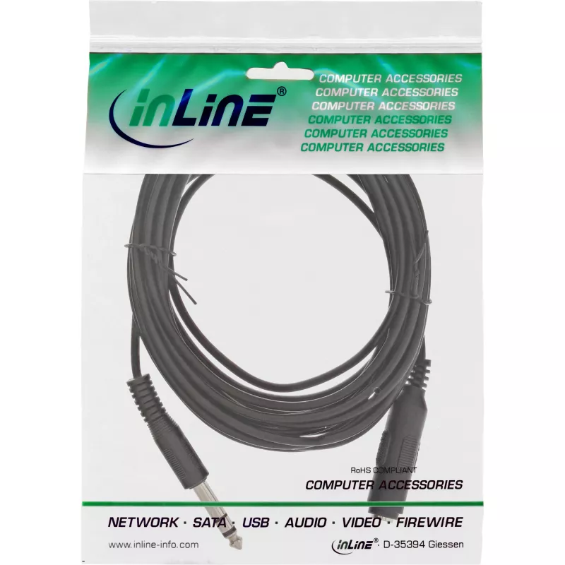 Alargador de jack 6,3 mm estéreo conector macho/conector hembra 5 m InLine 99935A